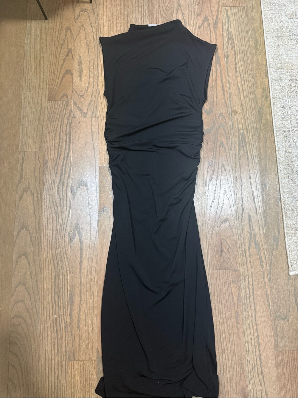 Black Ruched Sleeveless Maxi Dress - Classic Evening Style